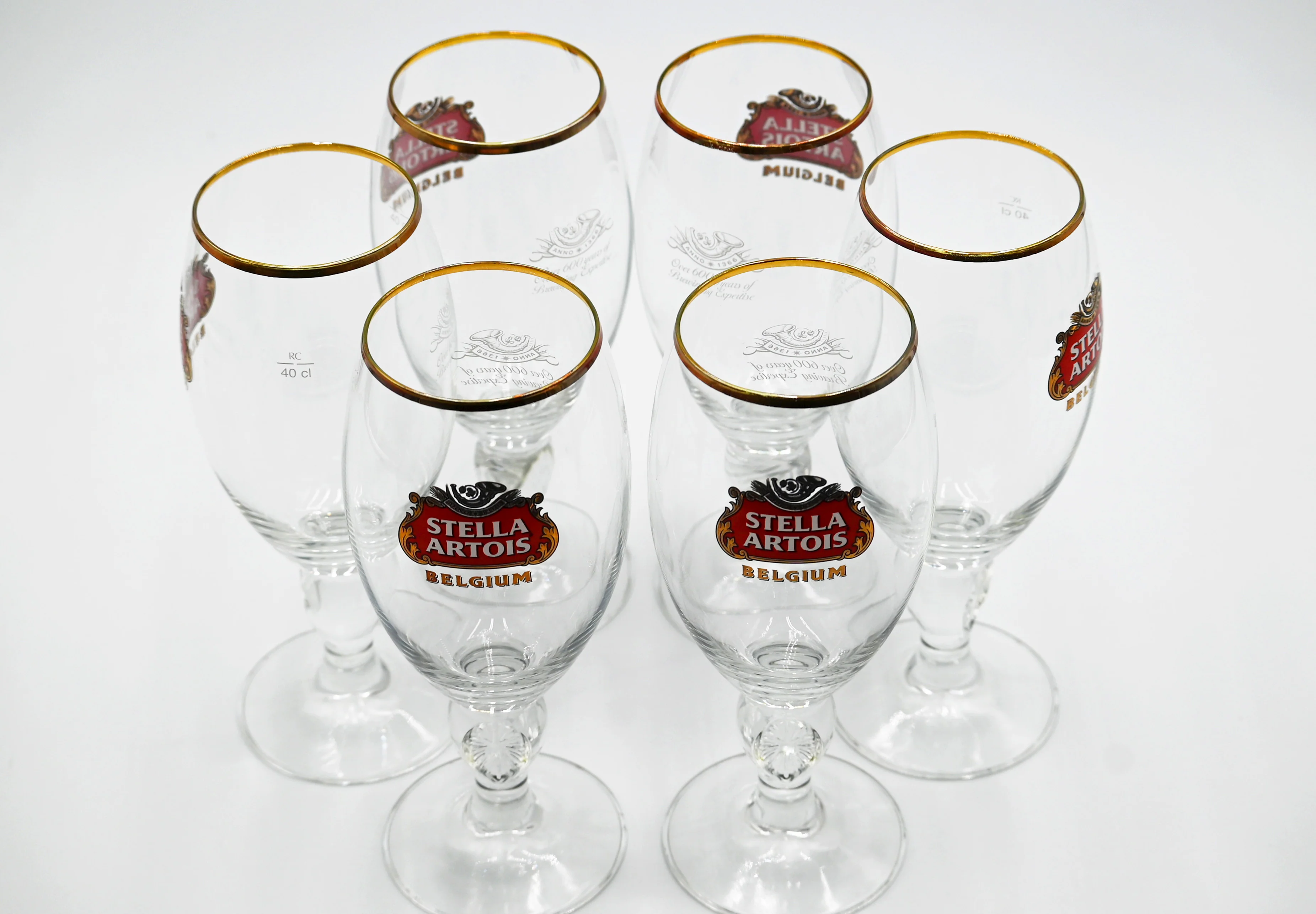 Stella Artois Belgium 40 Cl Goblet Beer Drinking Glass Gold Rim 7.5" Chalice - Image 3